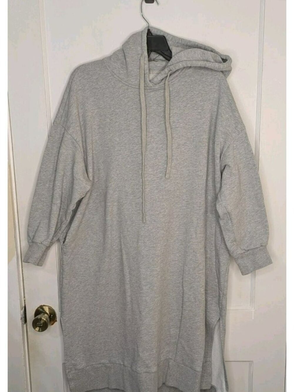 NAP Loungewear Gray Pullover Hoodie Dress Midi Sweatshirt Pockets Size Small